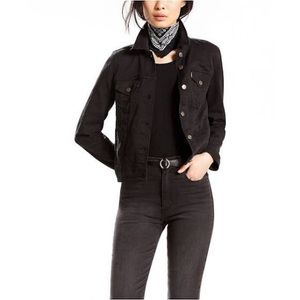 cropped black denim jacket